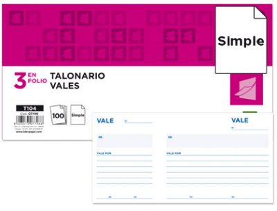 TALONARIO VALES TRES EN FOLIO APAISADO  T104