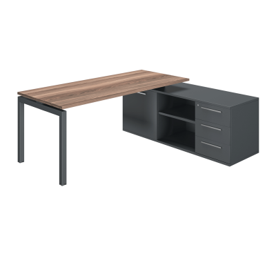 MESA 2000 NEXO CON ARMARIO MELAMINA 3  CAJONES ESTRUCTURA ANTRACITA MELAMINA  NOGAL SIENA
