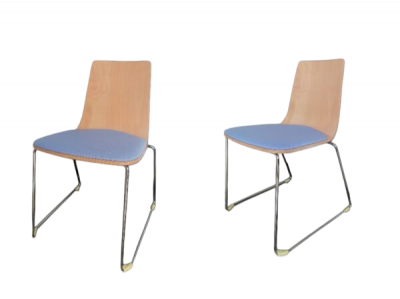 SILLA YALTA 17 PATAS CROMADAS  ESTRUCTURA MADERA NATURAL ASIENTO  TAPIZADO AZUL CELESTE B084