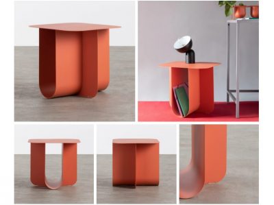 MESA AUXILIAR Y REVISTERO DE ACERO 40X43,6 CM TAIN SALMÓN
