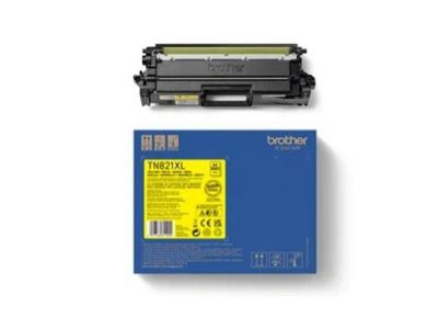 Cartucho de tóner Brother TN821XL color amarillo, compatible con impresoras Brother HL-L9430CDN, ideal para impresiones de calidad.